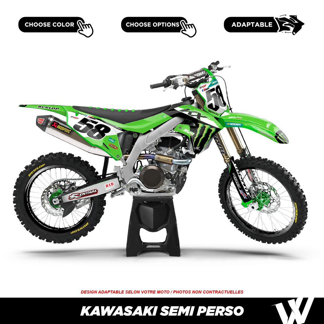 Kit déco KAWASAKI23 BLANC | Semi Personnalisable